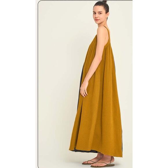 Grade and Gather Sz L Two Tone Maxi Dress Charcoal/Golden Rod Fall Lagenlook - Picture 3 of 13